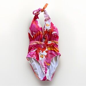 Vibrant Floral Halter One-Piece Swimsuit